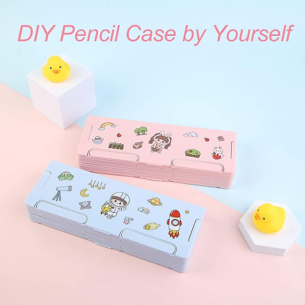 Book Holder Pencil Case For Grils And Boys， Diy Cute Sticker Pattern， Transform Into Book Stand For Childrens Reading， Easy Storage And Carry， Ideal G