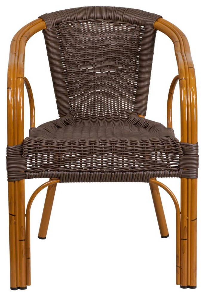 Dark Brown Rattan Restaurant Patio Chair With Red Bamboo  Aluminum Frame   Contemporary   Dining Chairs   by BisonOffice  Houzz