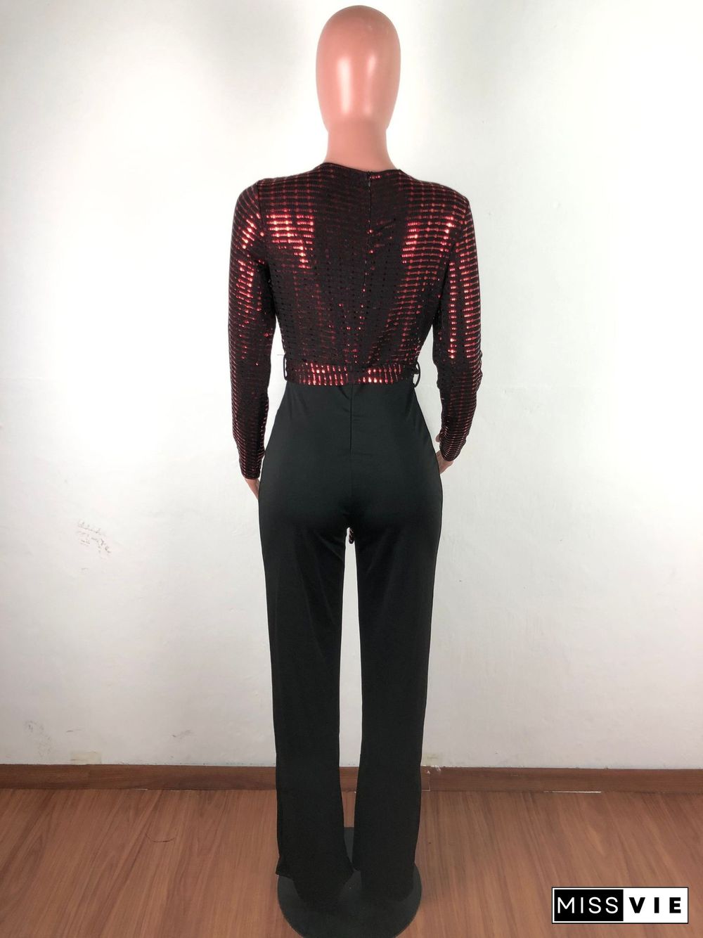 Sexy Deep V Sequin Wide-legs Jumpsuit