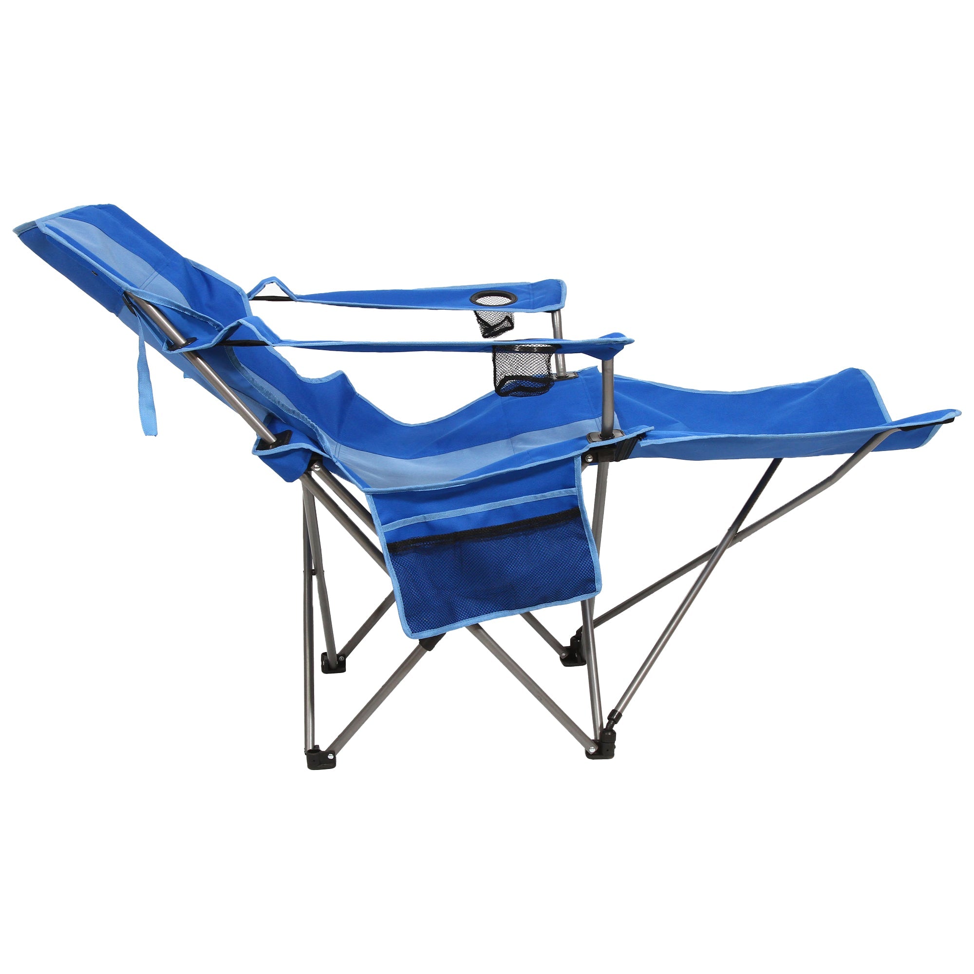 Kamp Rite Folding Camp Chair w/ 2 Cupholders, Detachable Footrest & Bag, Blue