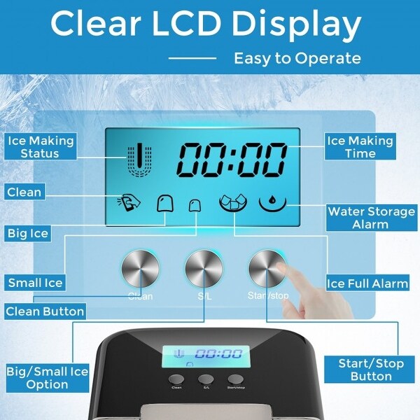 26 lbs Countertop LCD Display Ice Maker with Ice Scoop - 14.5