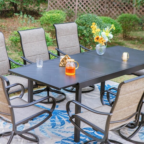 MAISON ARTS 7/9 Patio Dining Set，6/8 Sling Patio Swivel Dining Chairs and 1 Expandable Metal Dining Table