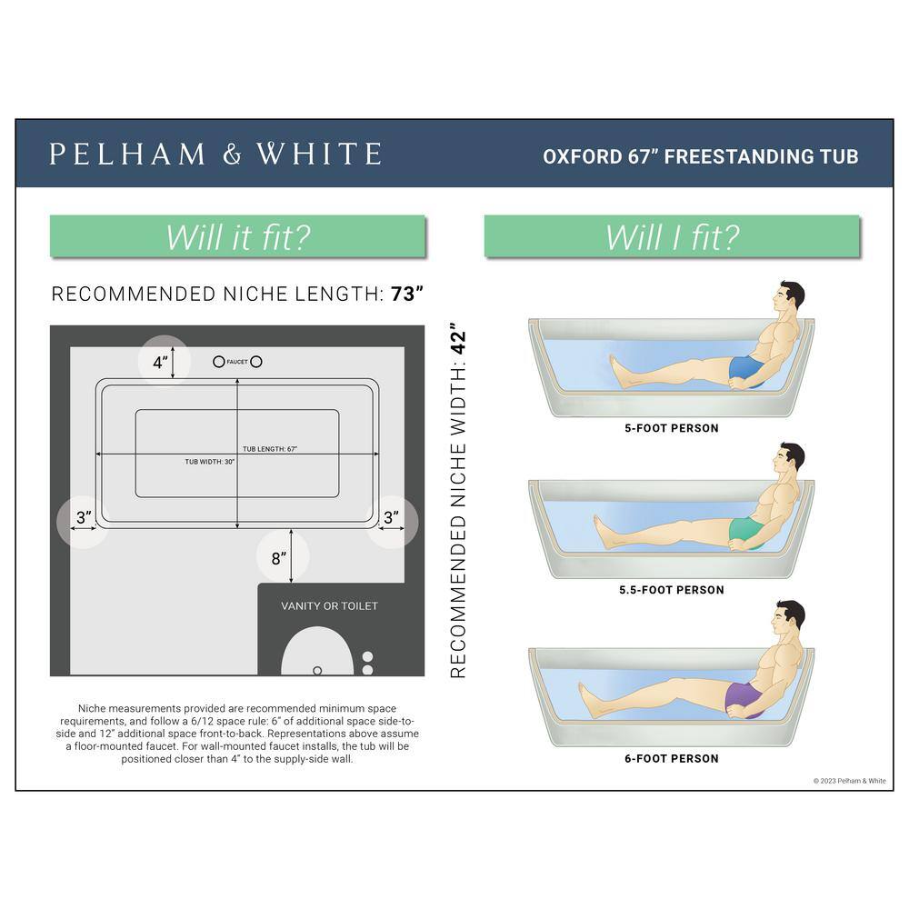 PELHAM  WHITE Oxford 67 in. Acrylic Curvy Rectangle Freestanding Bathtub in White Drain in White PW82078-W