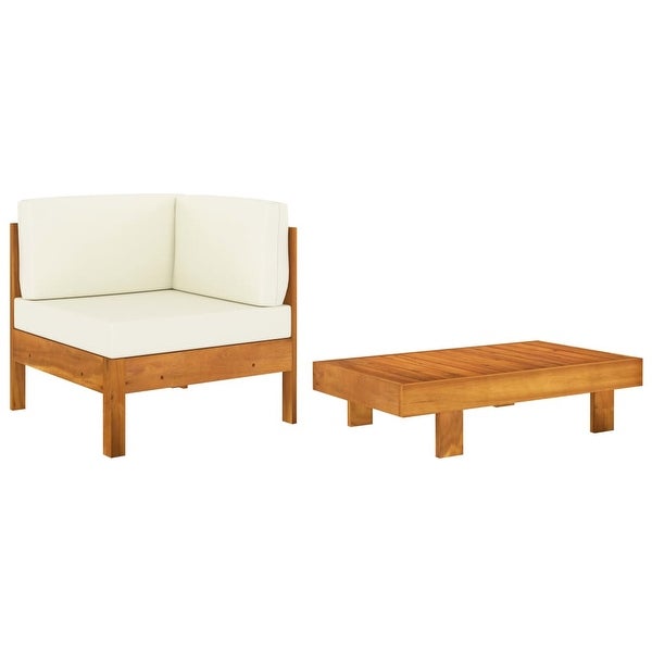 2 Piece Garden Lounge Set with Cream White Cushions Acacia Wood - Overstock - 35097454