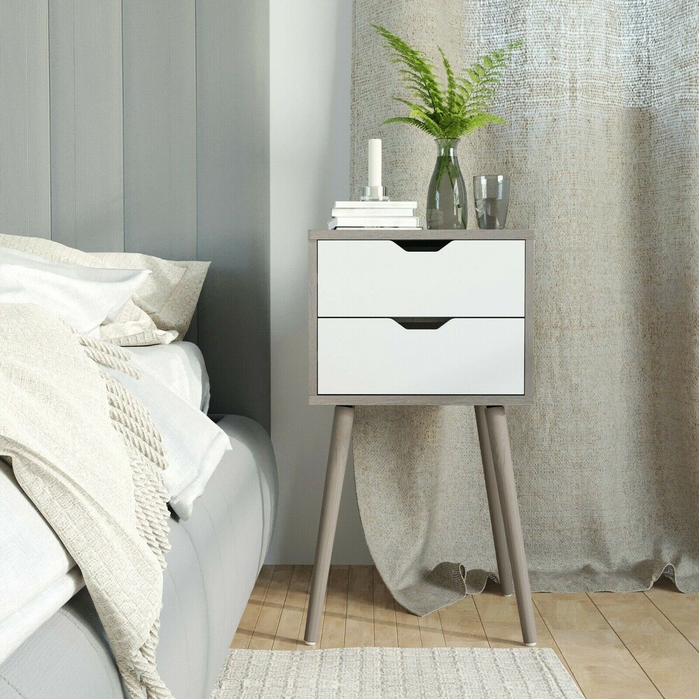 2 Pcs Wood Nightstand Side End Storage Table with 2 Drawers