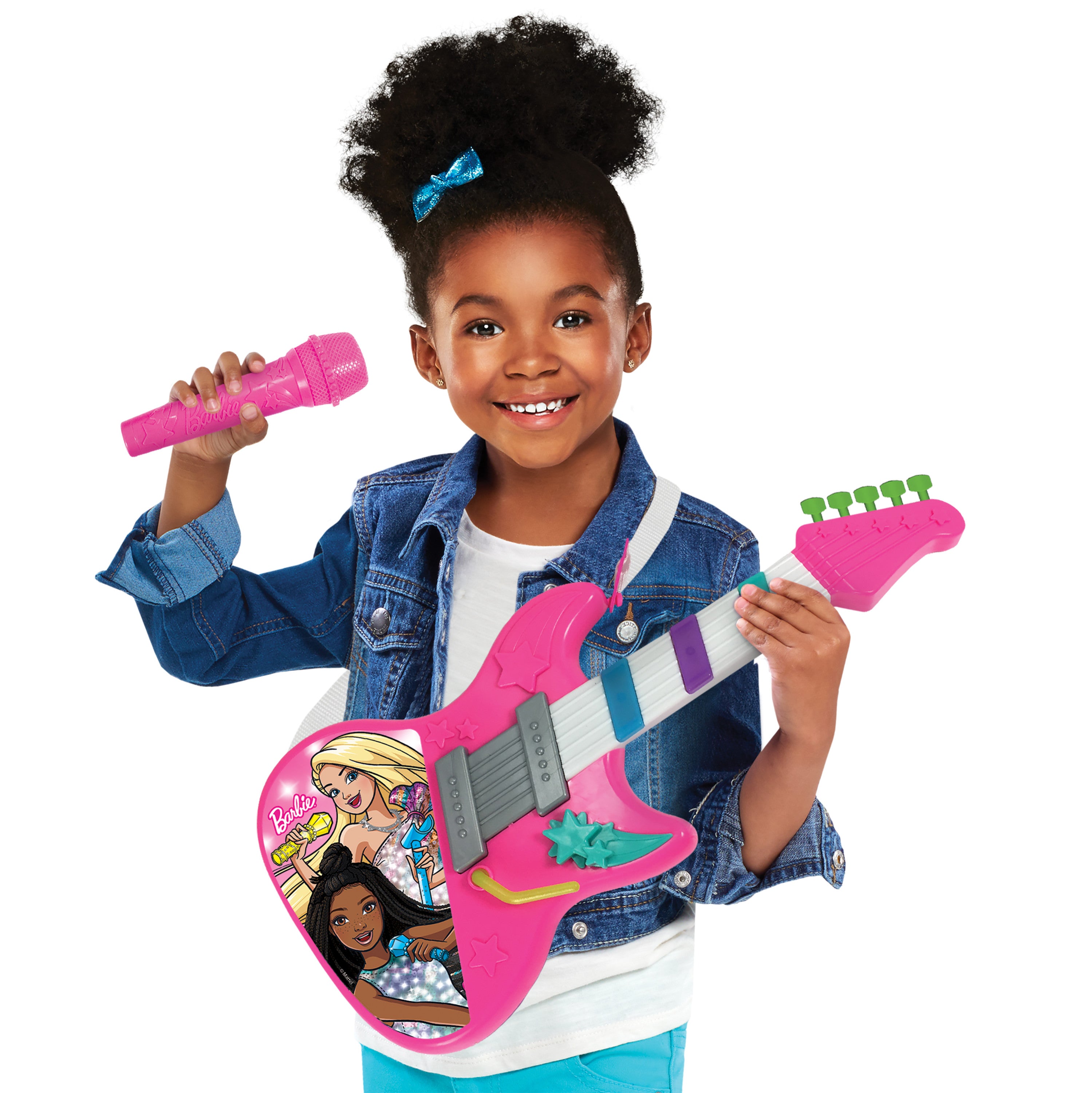 Barbie Rock Star Guitar， Interactive Electronic Toy Guitar with Lights， Sounds， and Microphone，  Kids Toys for Ages 3 Up， Gifts and Presents