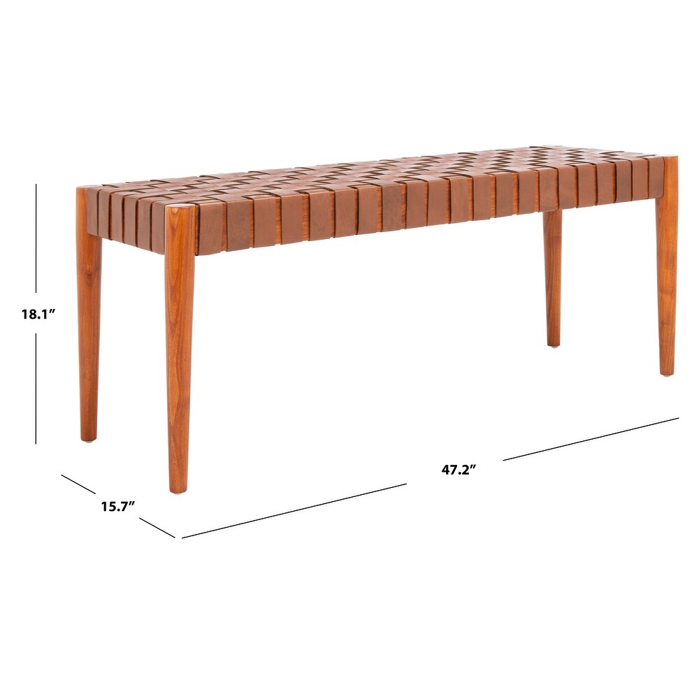 SAFAVIEH  Amalia Wood and Leather Bench.