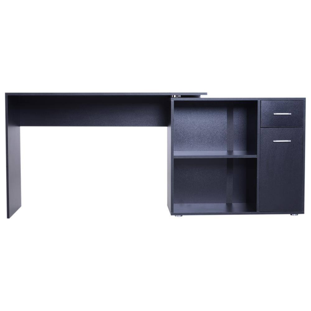 HOMCOM 46 in. L-Shaped Black Writing Computer Desk with Storage Shelves and Cabinet 836-073V80BK