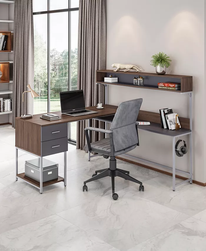 Techni Mobili Wood L-Shape with Hutch and Storage Desk