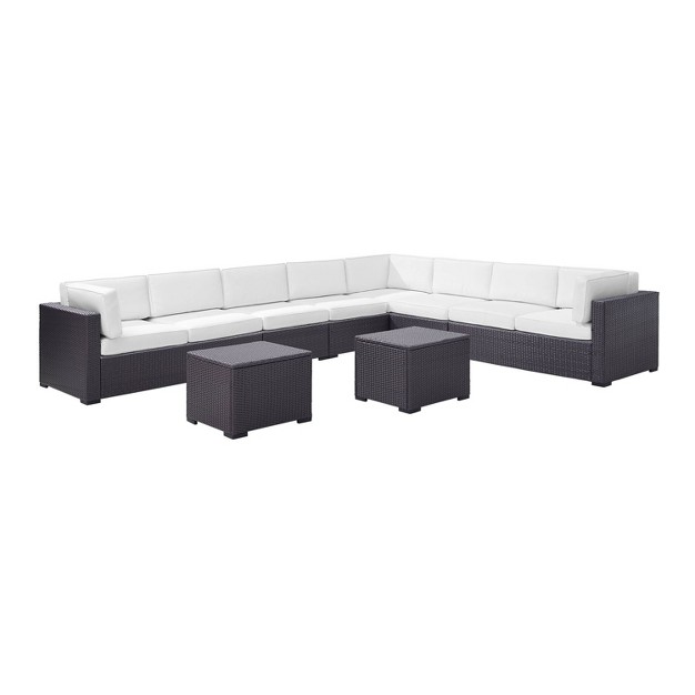 Biscayne 7pc Outdoor Wicker Sectional Set With 2 Coffee Tables amp 3 Corner Seats White Crosley