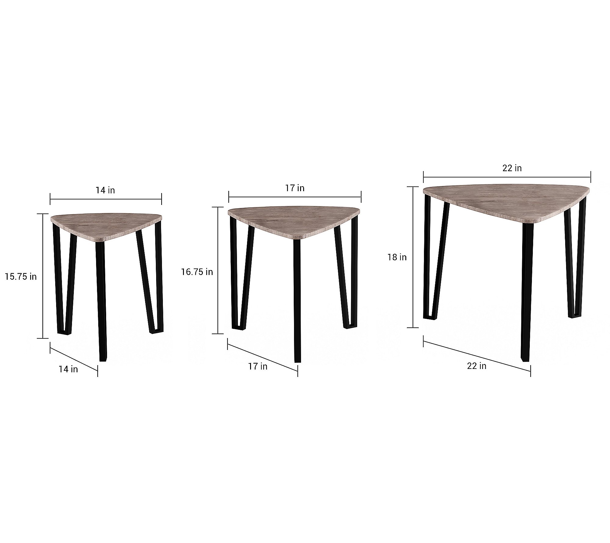 Lavish Home Nesting Tables-Set of 3， Modern Woodgrain Look