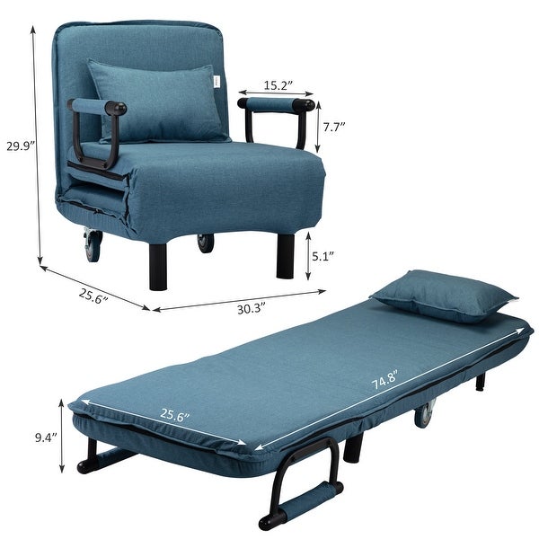 25.6in. Adjustable Folding Lounge Chair with Pillow， Dual-Purpose Sofa Bed