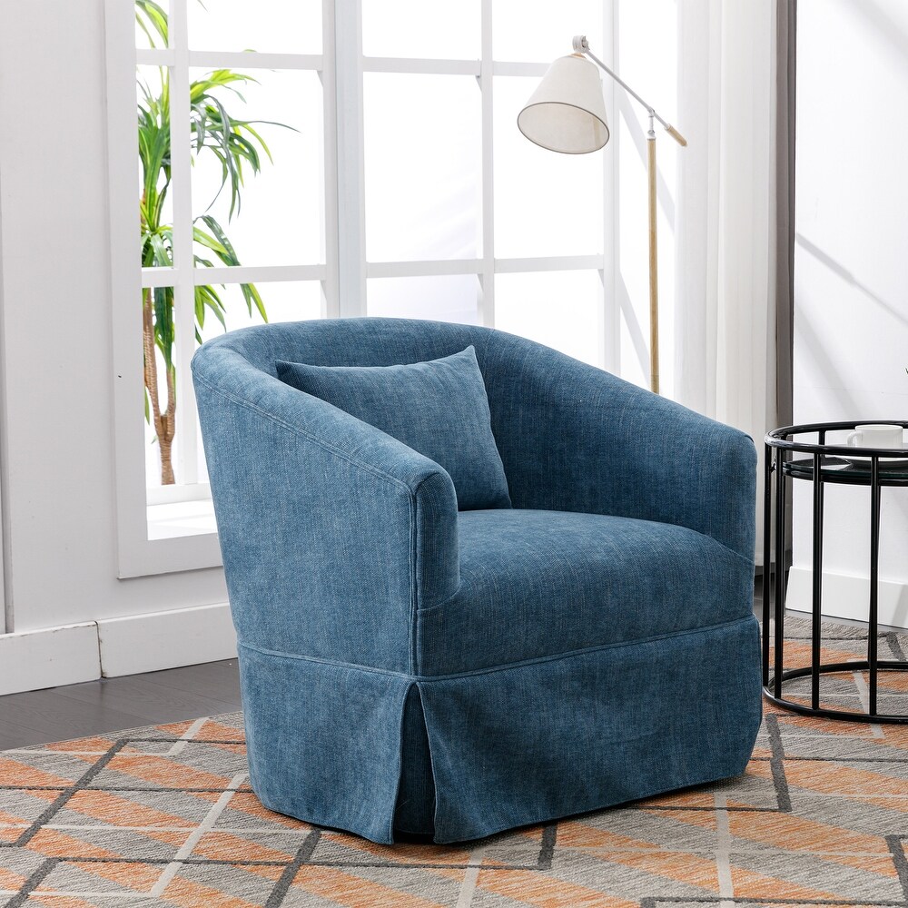 Linen Blend Accent Chair 360 Degree Swivel Sofa Modern Club Chairs Barrel Chair with Metal Frame for Living Room