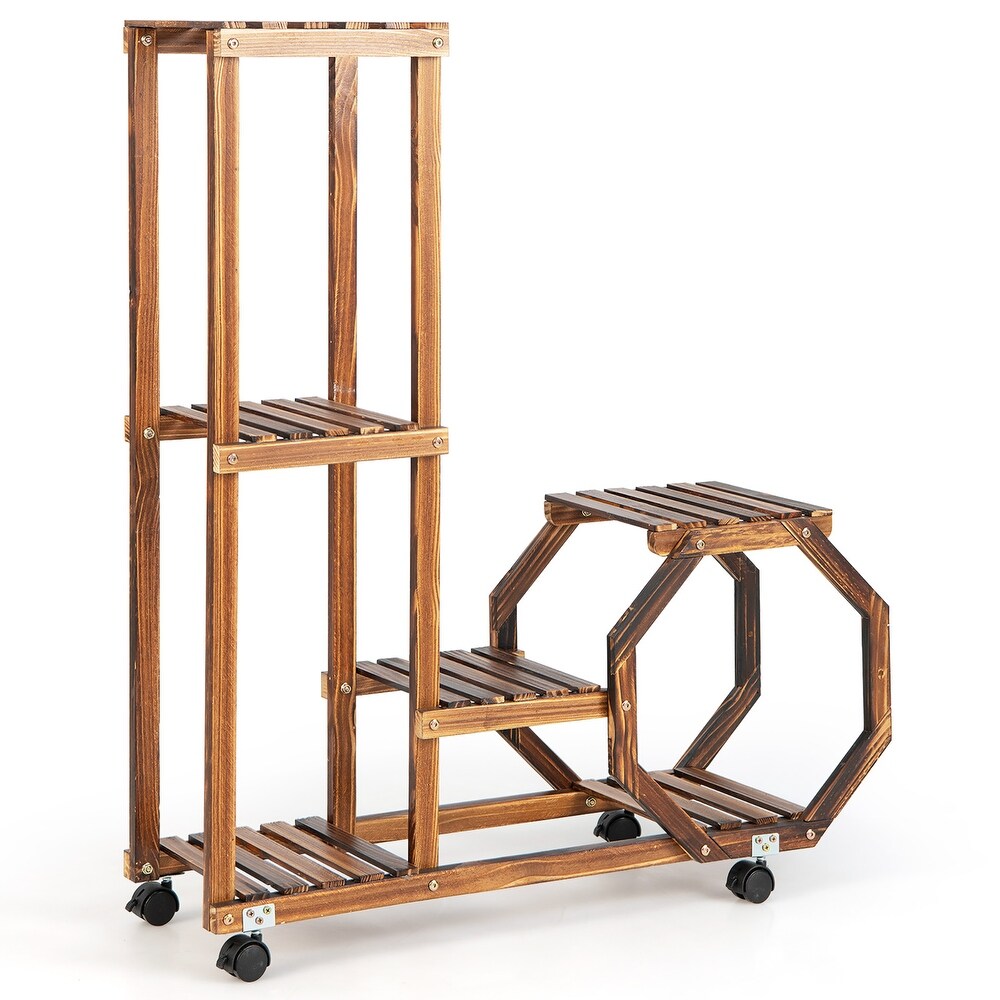 Costway 6 tier 6 Potted Rolling Plant Stand Wooden Storage Display   See Details