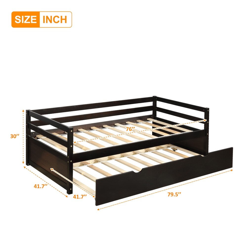 Twin Size Daybed with Trundle   Wood Frame Set   Wooden Slat Support