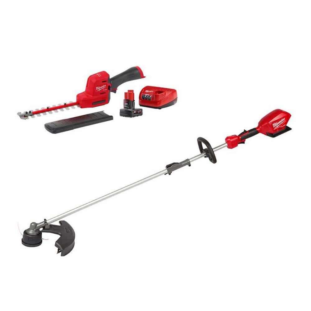 Milwaukee M12 FUEL 8 in 12V LithiumIon Brushless Cordless Hedge Trimmer Kit with M18 FUEL QUIKLOK String Trimmer