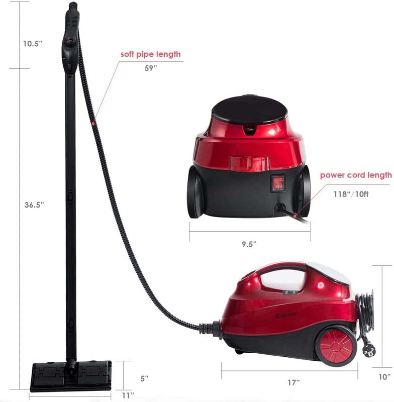 2000W Steam Cleaner, Multipurpose Household Steamer, Heavy Duty Rolling Cleaning Machine with 19 Accessories, 1.5L Water Tank