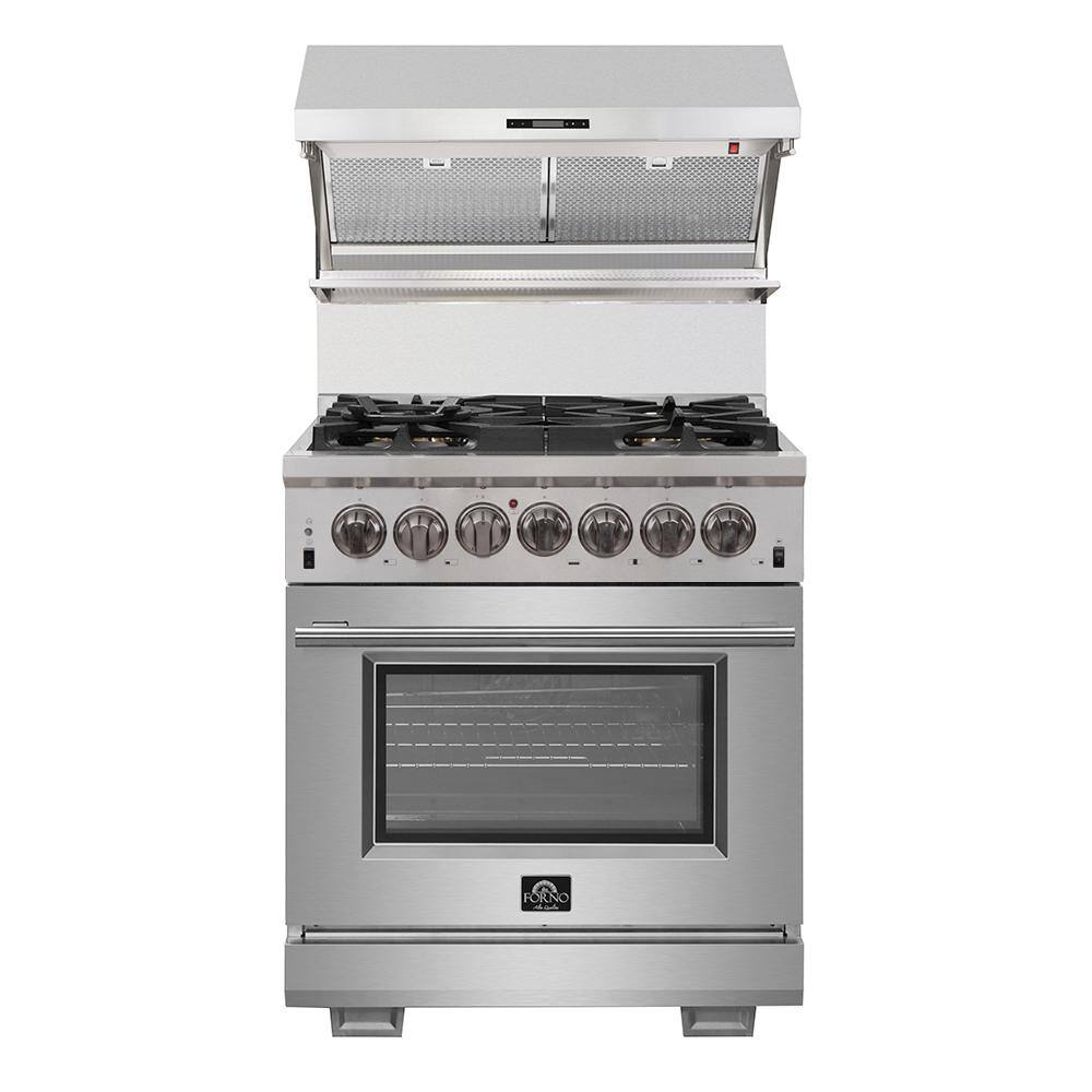 Forno Capriasca 30 in. 4.32 cu. ft. Gas Range with 5 Gas Burners and Electric 240-Volt Oven in Stainless Steel FFSGS6187-30