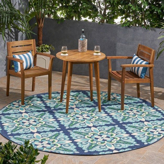 Round Kaia Medallion Outdoor Rug Blue green Christopher Knight Home