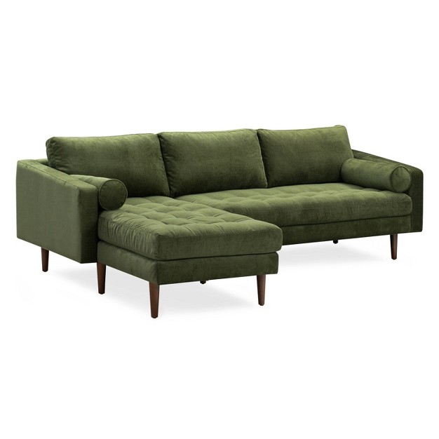 Florence Mid century Modern Velvet Left Sectional Sofa Distressed Green Velvet Poly amp Bark