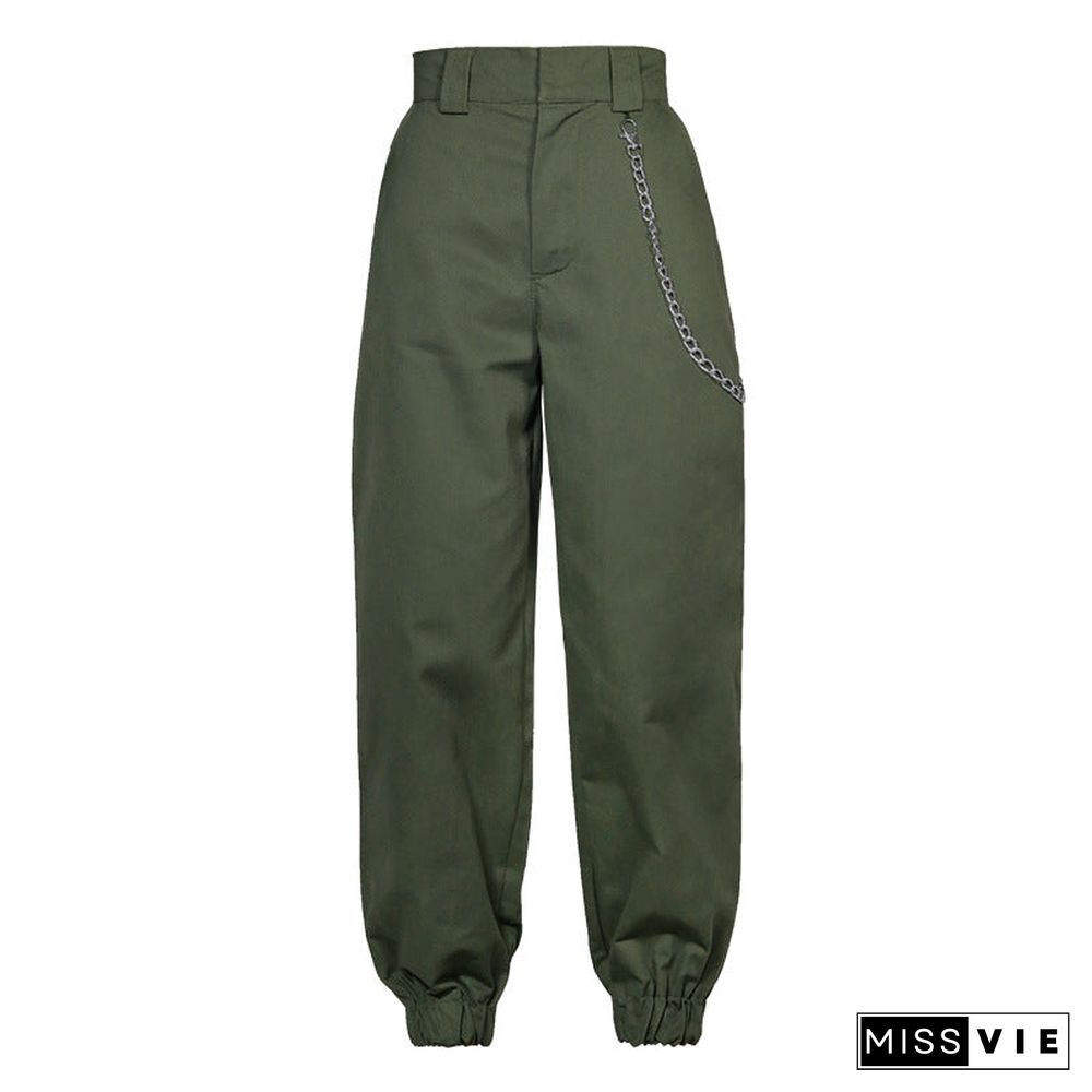 High Waisted Baggy Carrot Trousers Cargo Pants With Chains