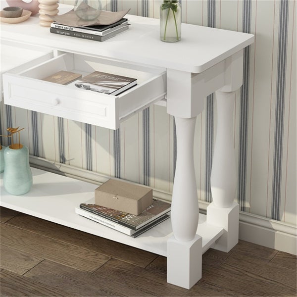 Wood Entryway Console Table with Storage Drawers and Bottom Shelf