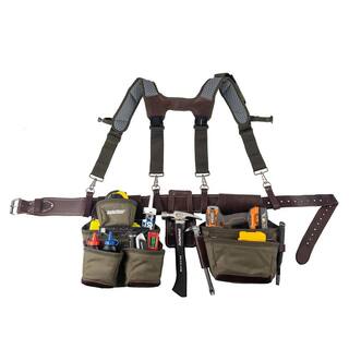 BUCKET BOSS 2-Bag Hybrid Suspension Rig Work Tool Belt with Suspenders in Green 55505-GR