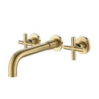 Satico Contemporary Double Handle Wall Mount Bathroom Faucet in Brushed Gold GB8008