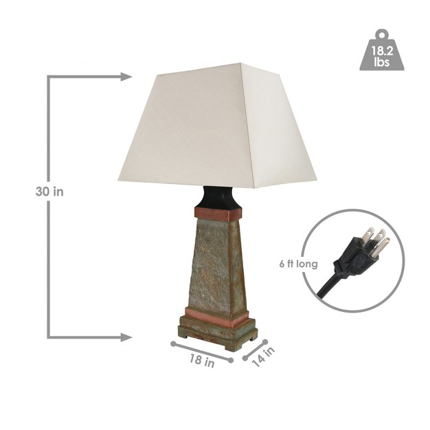 Sunnydaze Contemporary Natural Slate With Copper Trim And Fabric Cream Shade Accent Indoor outdoor Weather resistant Table Lamp