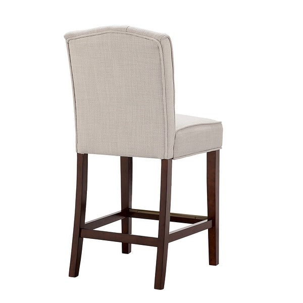 Marian Wood Counter Stool Fabric Cushioned Seat Dining Chair in Tan