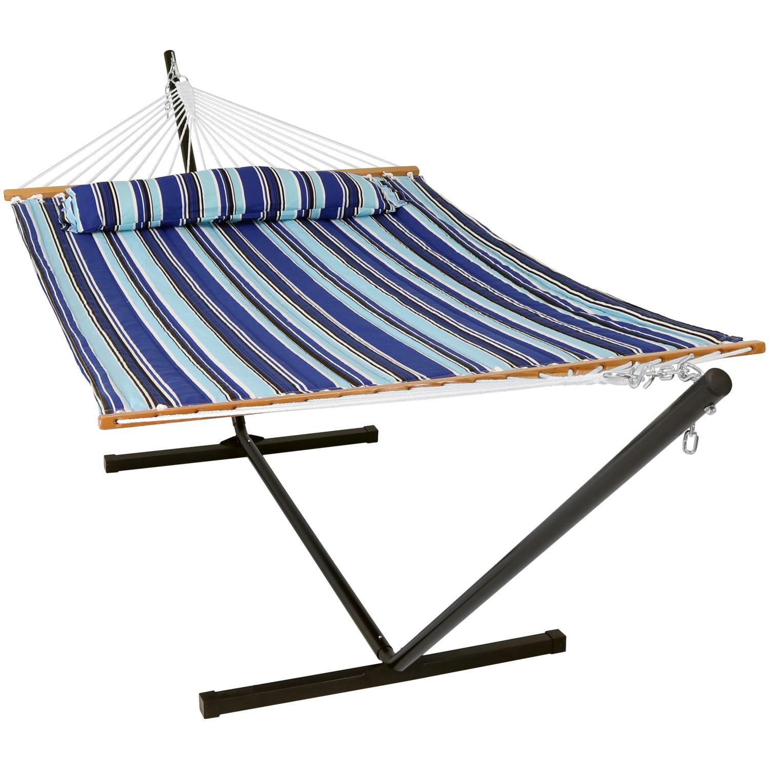 Ultimate Patio Quilted Double Hammock w/ Stand and Pillow