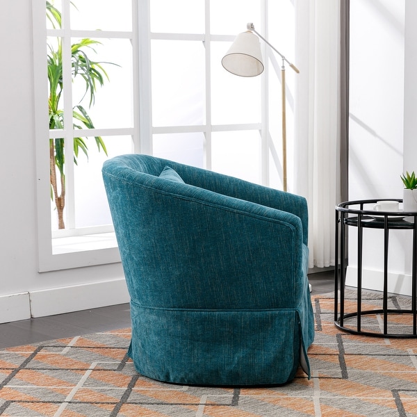 360-degree Swivel Accent Armchair Linen Blend Lounge Chairs Living Room Accent Chair Metal Frame Barrel Sofa Chair， Green