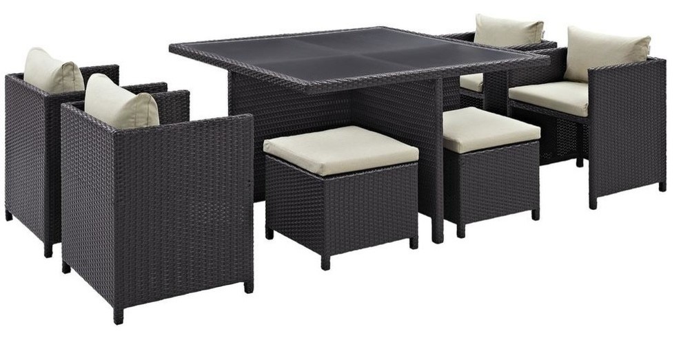 Inverse 9 Piece Outdoor Wicker Rattan Dining Set   Tropical   Outdoor Dining Sets   by Modway  Houzz