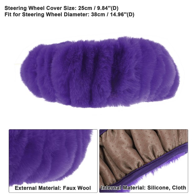 Unique Bargains Fluffy Car Steering Wheel Cover Soft Faux Wool Fuzzy Plush Universal 15inch 3 Pcs