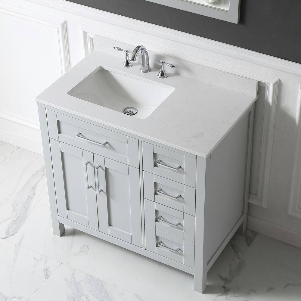 Home Decorators Collection Riverdale 36 in. W x 21 in. D Vanity in Dove Grey with a Cultured Marble Vanity Top in White with white Sink Riverdale 36G