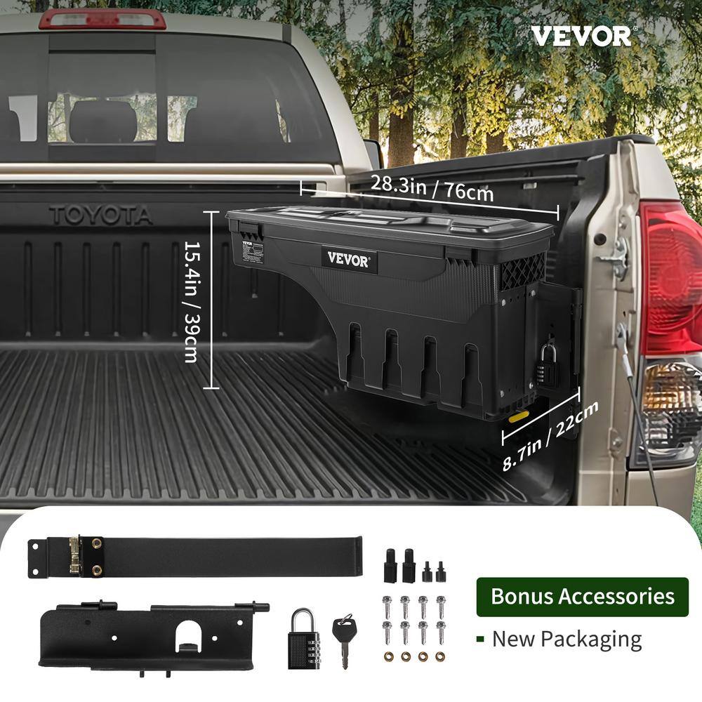 VEVOR 28 in. ABS Truck Bed Storage Box 6.6 Gal. Passenger Side Truck Tool Box with Password Padlock for Tundra 2007-2021Black KTOYOTATUNDRALH6JV0