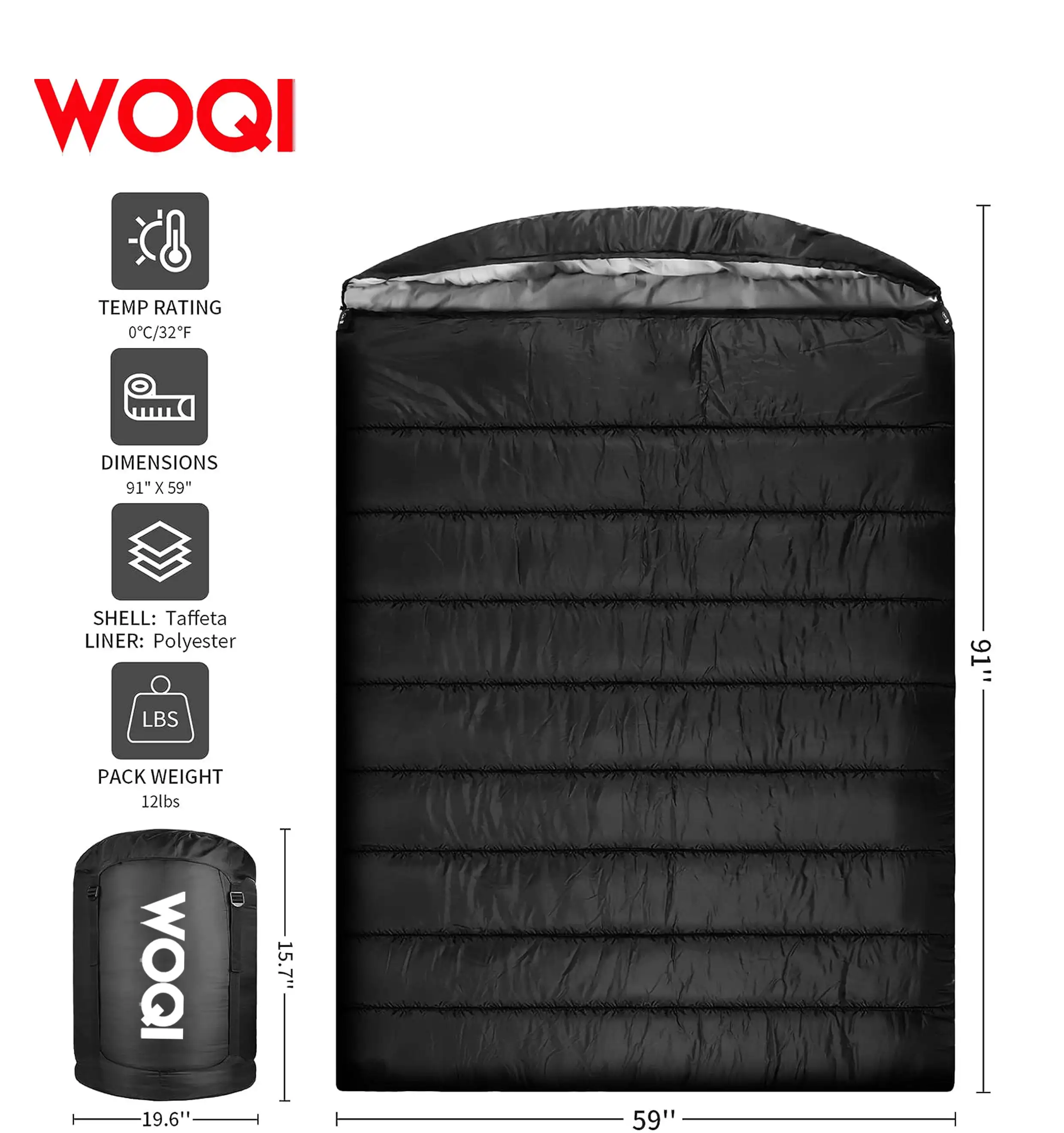 WOQI Twin Cold Weather Large Sleeping Bag  Waterproof Twin Sleeping Bag