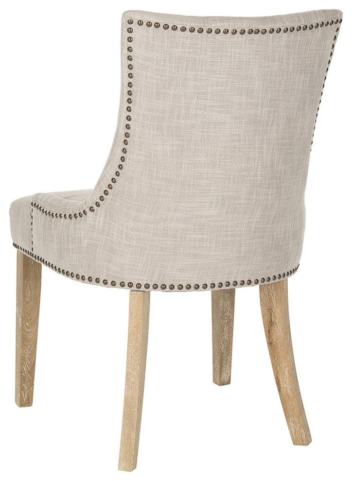 Set of 2 Dining Chair  Hourglass Shaped Back With Brass Nailhead Trim  Grey   Farmhouse   Dining Chairs   by Declusia  Houzz