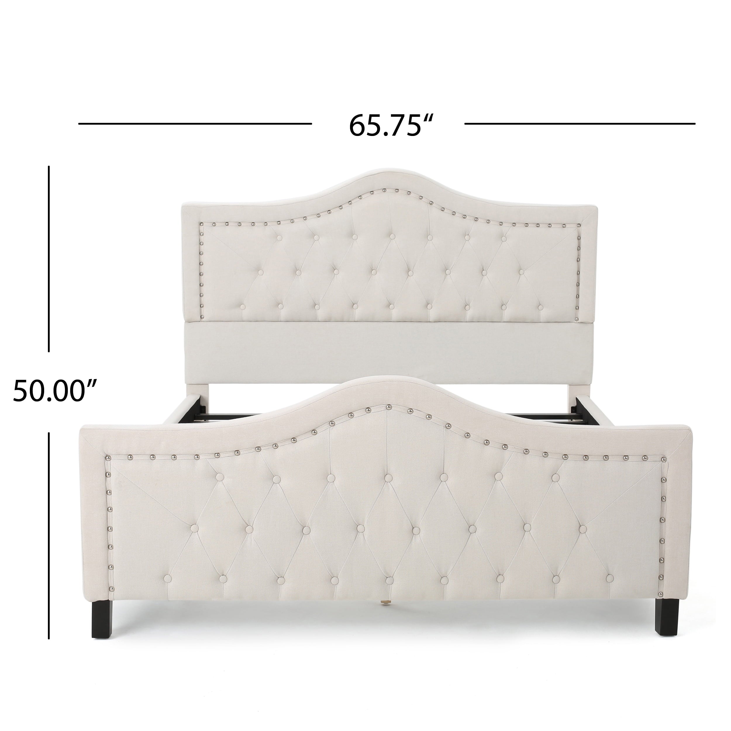 Noble House Vicki Fabric Tufted Upholstered Queen Bed, Ivory