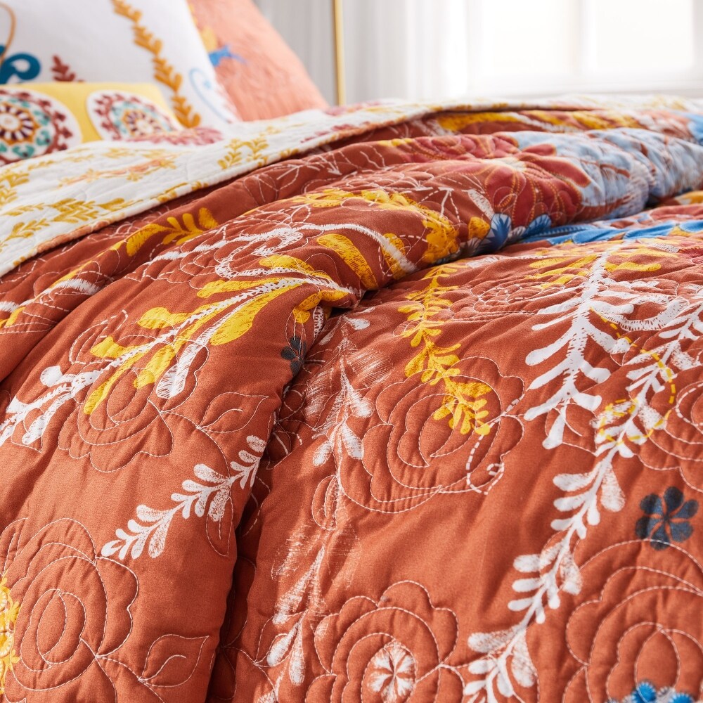 Barefoot Bungalow Topanga Orange Bohemian Floral Quilt Set