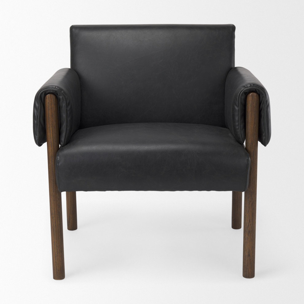 Ashton Black Faux Leather w/ Dark Brown Solid Wood Accent Chair   Transitional   Armchairs And Accent Chairs   by Mercana  Houzz