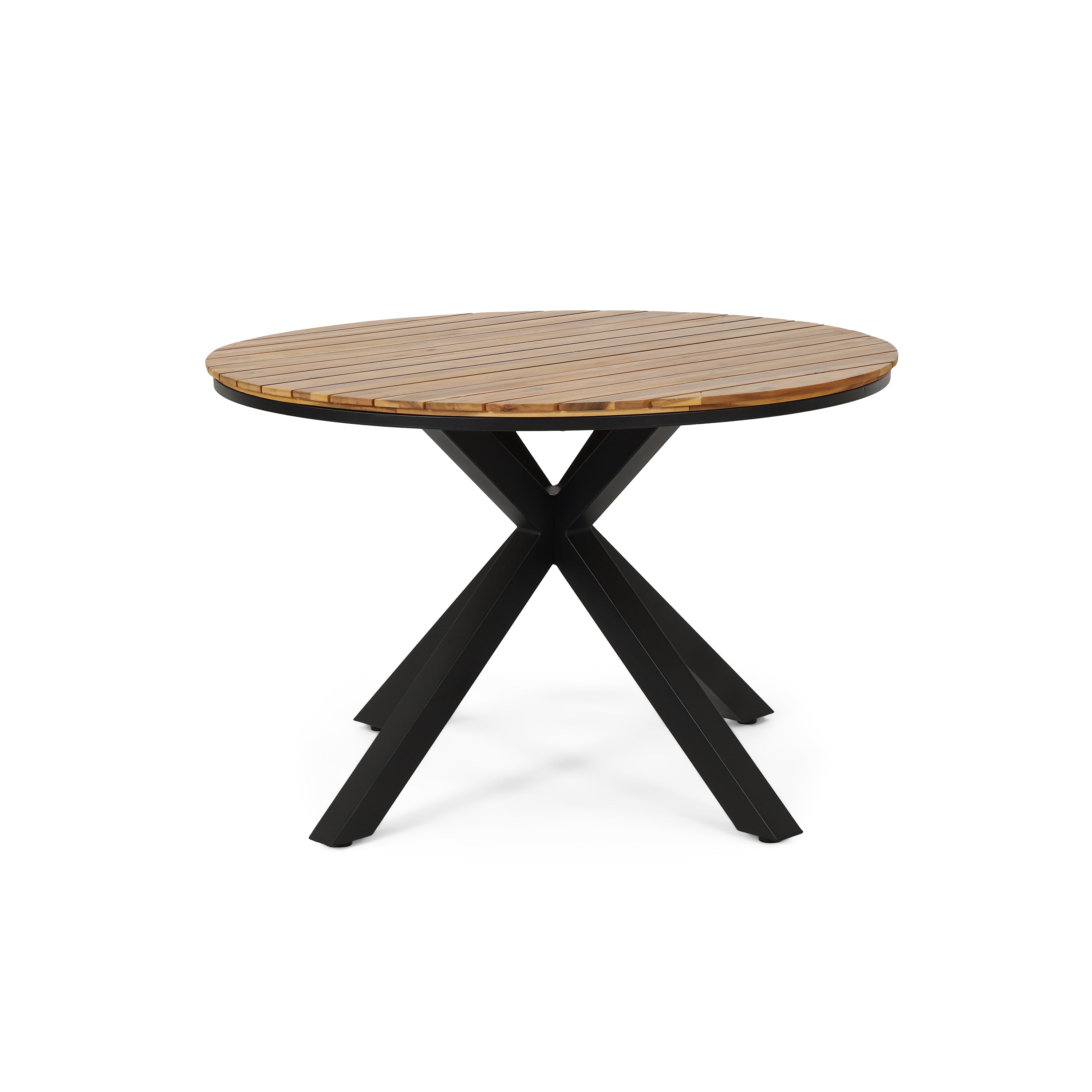 Mellie Outdoor Acacia Wood Circular Dining Table, Teak and Black