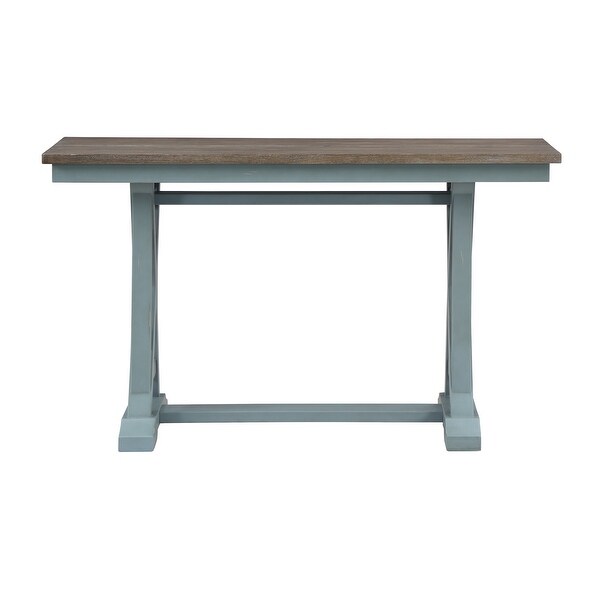 Wharf Coastal Farmhouse Console Table with Plank Top Design and Trestle Base - Blue