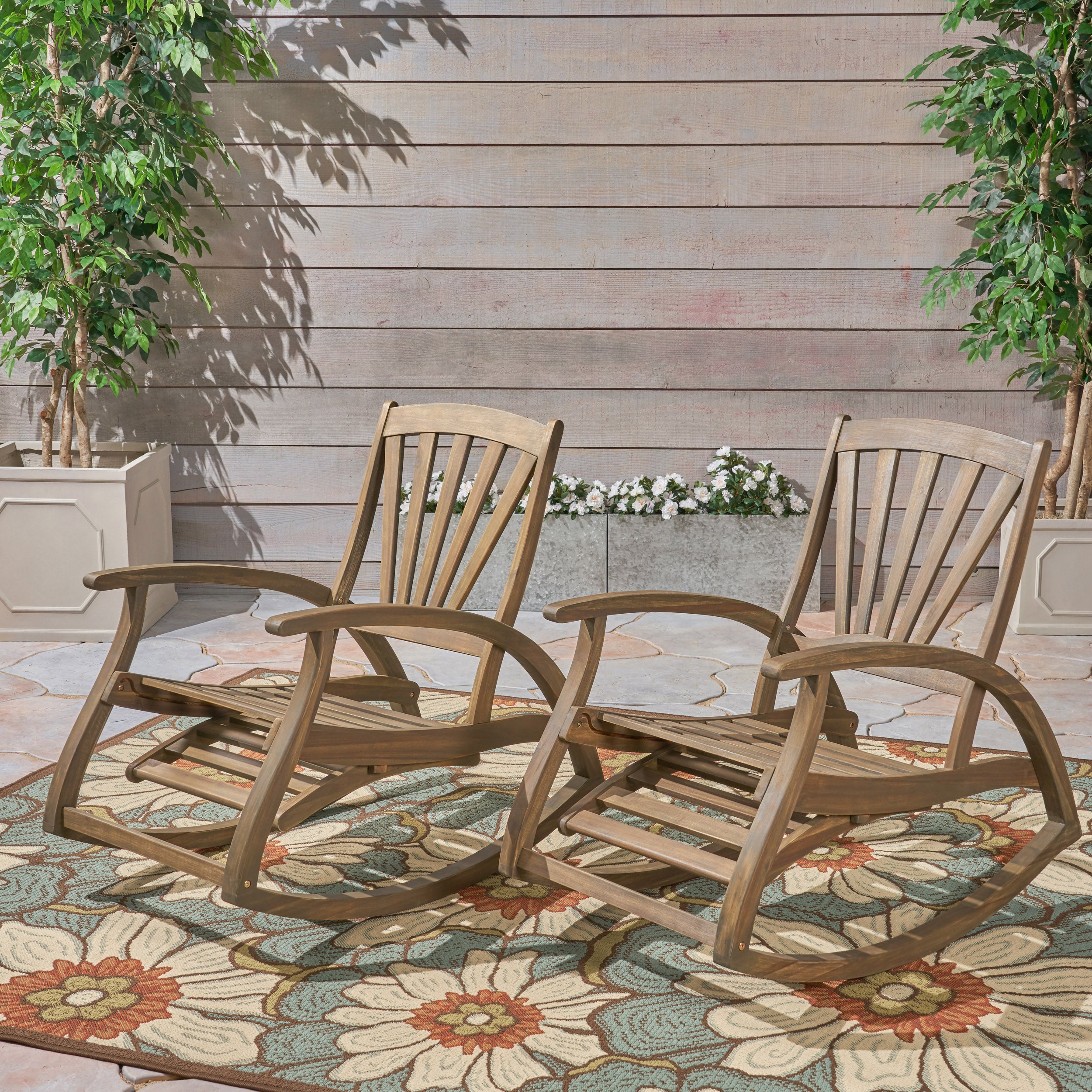 Lee Outdoor Rustic Acacia Wood Recliner Rocking Chairs (Set of 2)