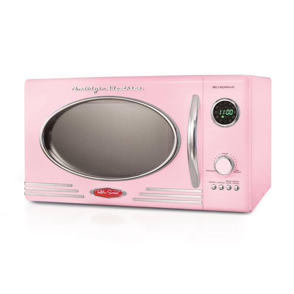 Nostalgia 09 Cu ft 800Watt Retro Countertop Microwave Oven Pink