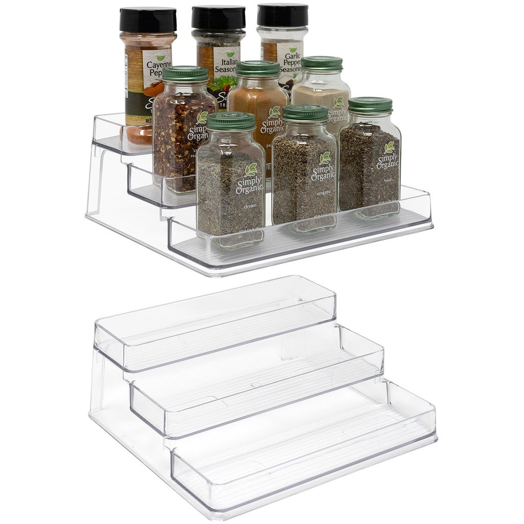 3-Tier Plastic Spice Rack - Countertop Shelf Organizer for Kitchen Pantry (2-Pk)