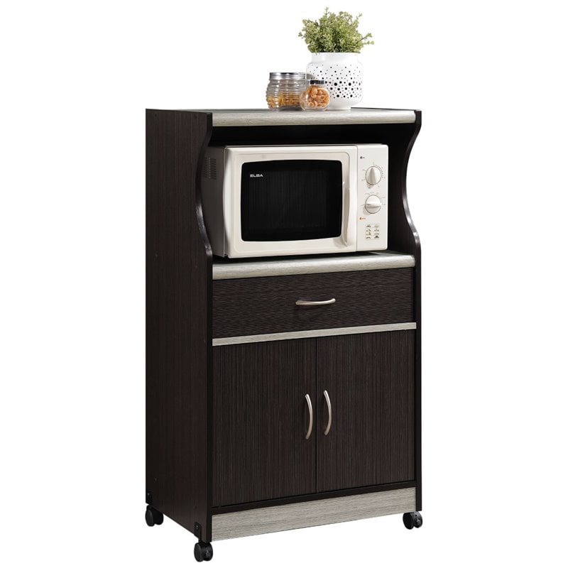 Hodedah Microwave Kitchen Cart in Chocolate Gray