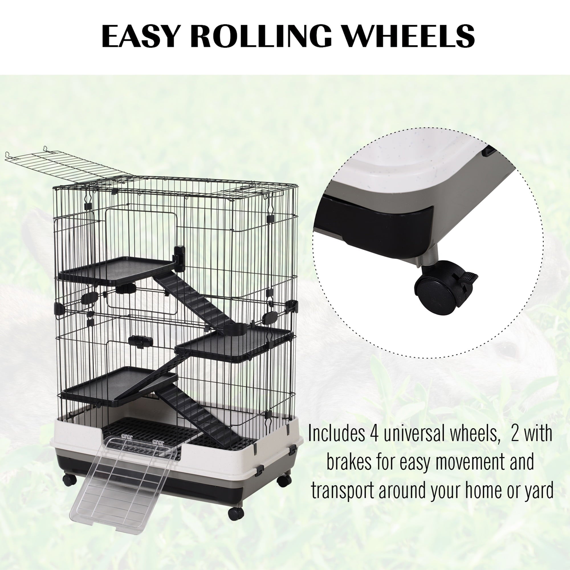 Pawhut 32”L 4-Level Indoor Small Animal Hamster Cage with Wheels， Black