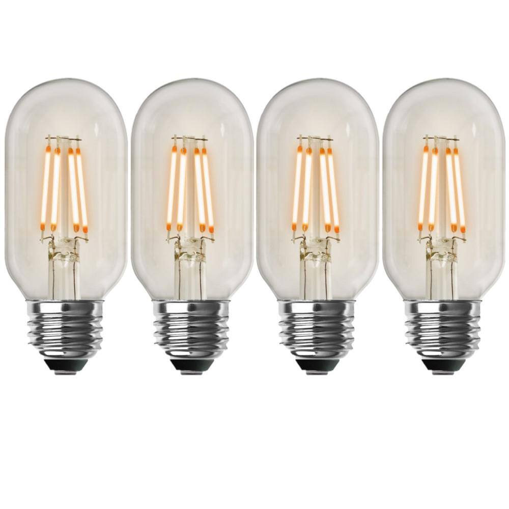 Feit Electric 40-Watt Equivalent T14 Dimmable Straight Filament Clear Glass Vintage Edison LED Light Bulb Warm White (4-Pack) T1440CLLEDHDRP4