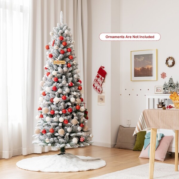 6.5FT Slim Snow Flocked Christmas Tree Hinged Pencil Tree with Stand